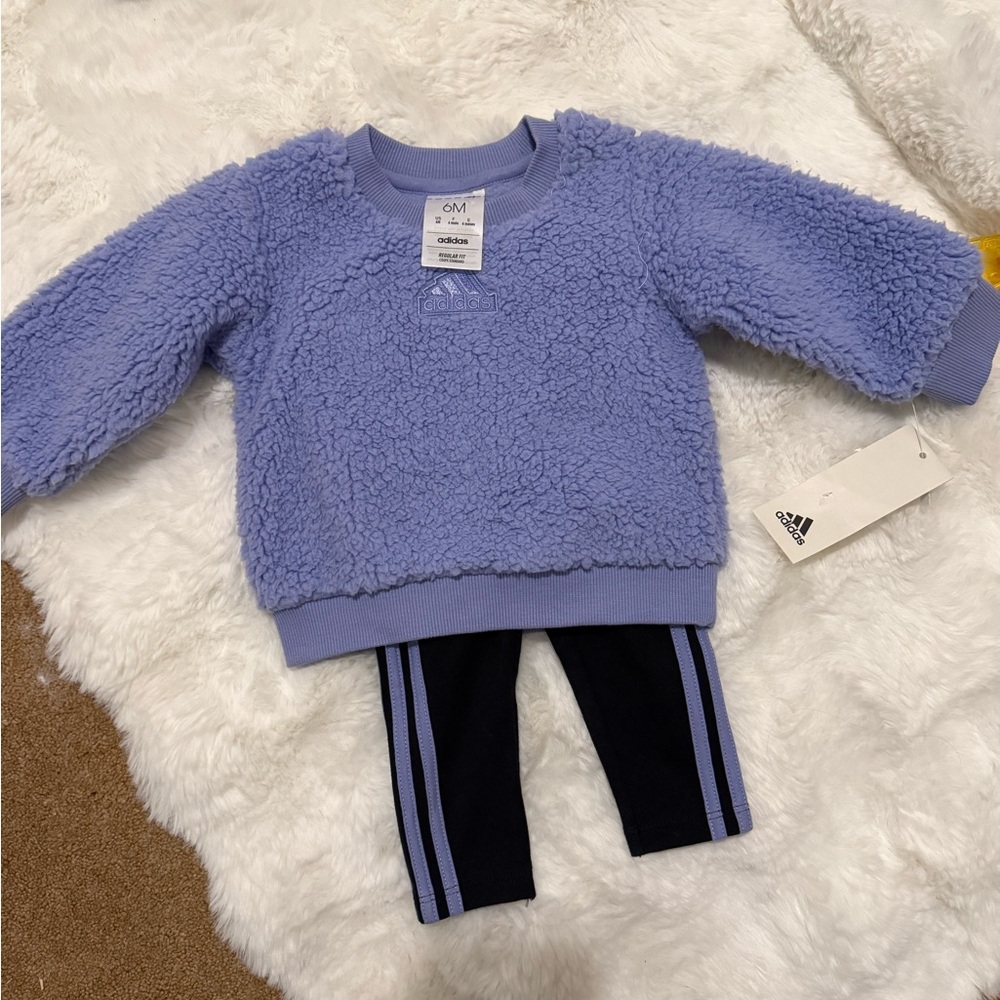 Adidas Light Blue Fleece Sweater and Black Leggings Set